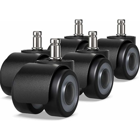 Lot de 5 roulettes de 50 mm pour chaise de bureau, avec double roue de 11 x 22 mm pour une protection optimale des sols contre les rayures. (1/5)