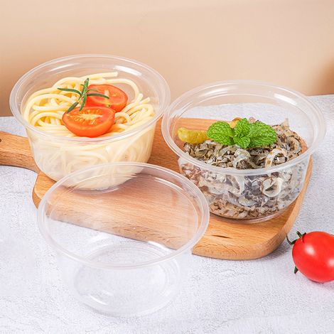 Lot de 50 bols à salade jetables en plastique de 400 ml, étanches et résistants aux fuites, pour mariages, anniversaires, Halloween et Noël. (1/5)
