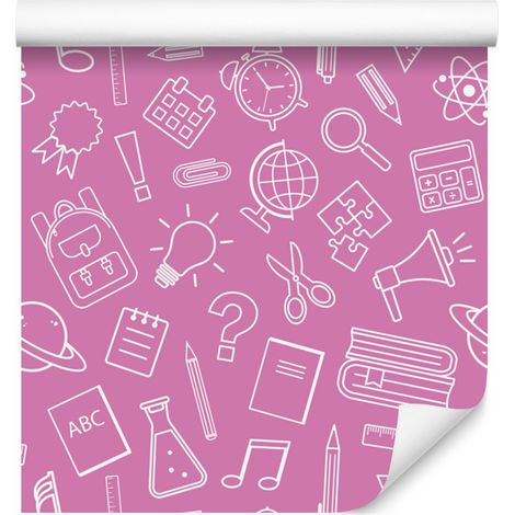 Papier peint Fournitures scolaires, fond rose poudré, centre rose poudré, 50 x 1000 cm (1/5)