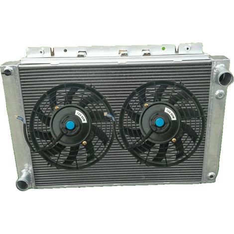 Radiador de aluminio, dimensiones del núcleo 17-3/8”x23-1/4”x2”, dimensiones totales 19-3/8”x27-3/4”x2-1/4”, entrada/salida 1-3/4”, 3 filas, compatible con Ford Thunderbird 1964-1966 (1/5)