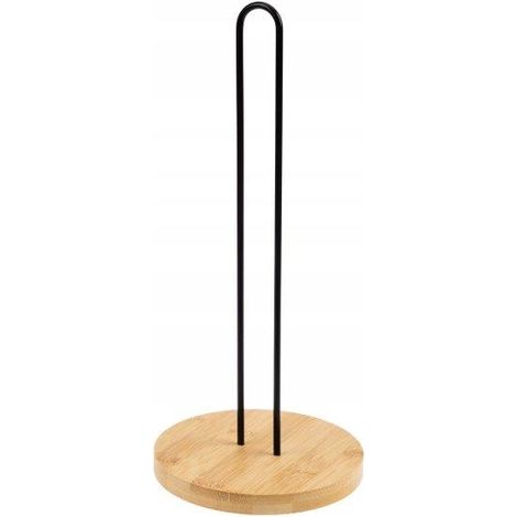 Porta asciugamani di carta KADAX, 15 x 15 x 34 cm, diametro: 15 cm, supporto da terra, metallo verniciato a polvere e supporto in bambù, nero (1/5)
