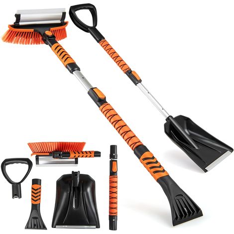 COSTWAY Grattoir à Glace et Brosse à Neige 107 CM, 4 en 1 Grattoir Pare Brise Voiture, avec Tête de Brosse Rotative, Poignée Antidérapante, Tige Rétractable, Balai Neige pour Auto SUV Camion (1/5)