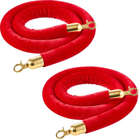 VEVOR Cordon de Delimitation 2PCs de 1,5 m, Corde pour Poteau de Guidage en Velours Rouge, pour Controle des Foules Files deAttente Theatre Fete Mariage Exposition Evenement, avec Crochets Dores (1/5)