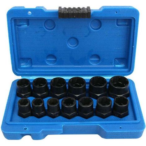Set di 13 bussole elicoidali, estrattore per bulloni danneggiati da 0,95 cm, set di bussole per la rimozione dei dadi delle ruote - Crezuo