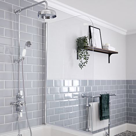 Hudson Reed – Colonne de douche rétro thermostatique – Mitigeur exposé avec pommeau rond 19,4 cm – Technologie anti-brûlures – Laiton chromé durable (1/5)