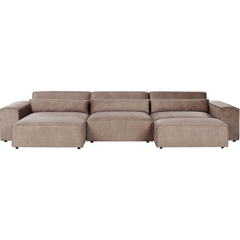 Modular Corner Sofa 3 Seater HELLNAR Fabric Light Brown with Ottoman Right Hand (1/5)