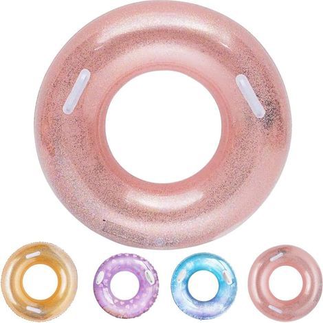 Bouée Gonflable, Durable Ronde Gonflable avec poignée Matelas d'air pneumatique Radeau de Piscine Gonflable Flottant Piscine Flottante Anneau Adulte de Taille 120cm-Cercle Rose (1/5)