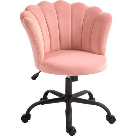 Chaise de Bureau Fauteuil en Velours Rose Dossier Pétale Réglable 48-58 cm Siège sans Accoudoirs pour Coiffeuse Télétravail (1/5)