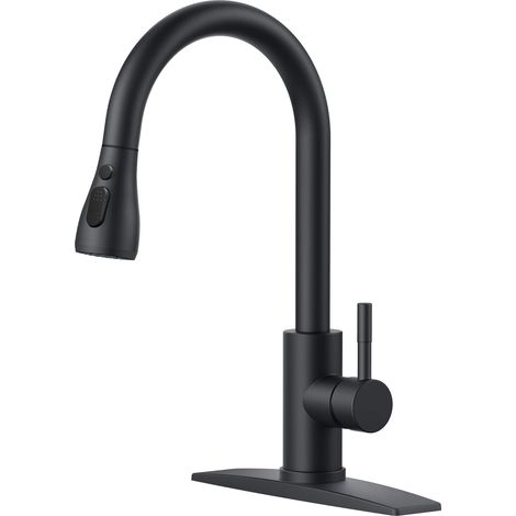 Kitchen faucet with pull-down sprayer for kitchen sinks, stainless steel single handle kitchen sink faucet, matte black (1/5)