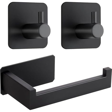 Toilettenpapierhalter Ohne Bohren, Edelstahl Selbstklebend Klopapierhalter mit 2 Stück Handtuchhaken,Wc Halter Rollenhalter Papierhalter für Bad und Küche,Toilet Paper Holder (Schwarz 1) (1/3)