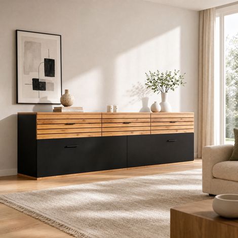Mobile TV 168 cm, 2 ante, 3 cassetti, per TV fino a 65 pollici, legno nero DESVIAE (1/5)