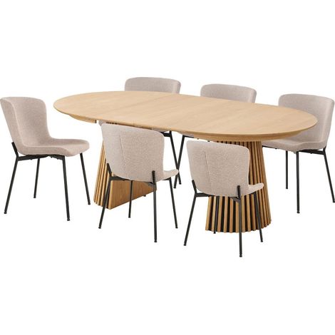 Osaka ensemble pour salle à manger 1 table à manger placage chêne et 6 chaises beige. (1/2)