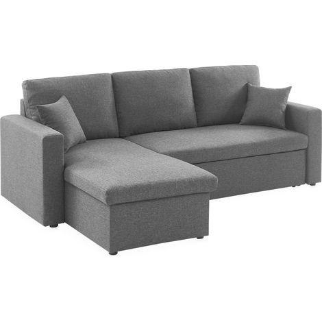 sweeek - 3-Sitzer Ecksofa mit Schlaffunktion, , Dunkelgrau