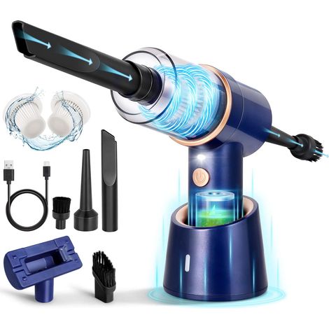 Aspirateur à Main sans Fil, Mini Aspirateur à Main, Aspirateur de Voiture, Rechargeable 3 en 1 Succion Légère avec 2pcs Filtre Lavable pour Nettoyage d'animaux Poils Voiture Maison(Bleu) (1/5)
