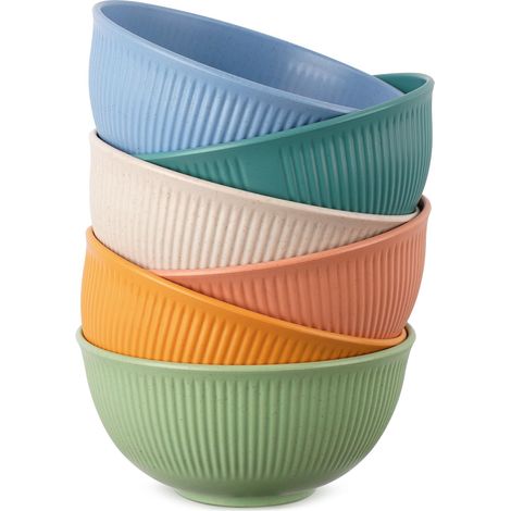 Lot de 6 bols à céréales en plastique incassable - Passe au micro-ondes et au lave-vaisselle - Bol de camping léger pour soupes, céréales, pâtes, riz, salade (1/5)
