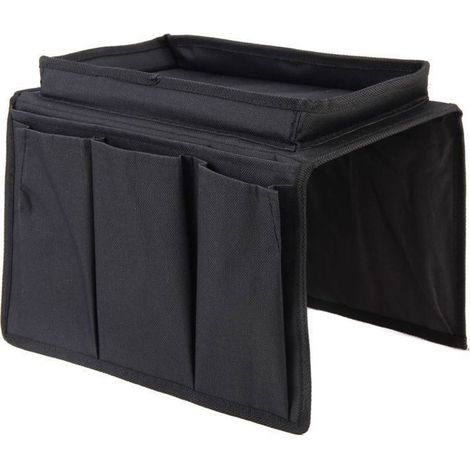 Sofa-Armlehnen-Organizer mit Getränkehalter und Aufbewahrungstaschen für Sessel und Sofa – Schwarz