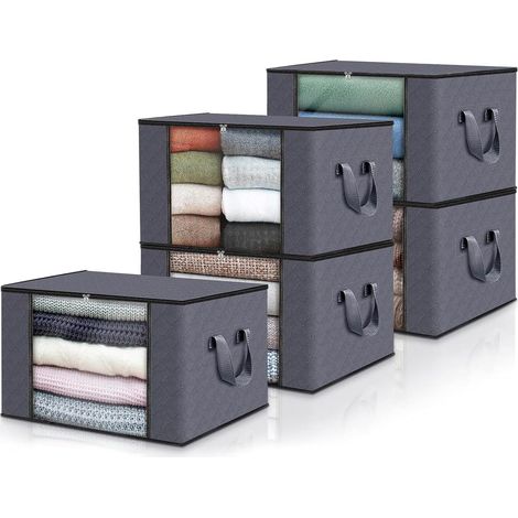 Sac de rangement pour vêtements 35 L, boîte sous le lit, caisse pliable, poignées renforcées (gris foncé, lot de 5)