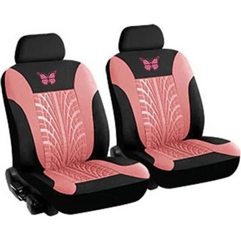 (ROSA) Coprisedile per auto - 4 pezzi - Stampa 3D - Farfalla - Universale - Rosa