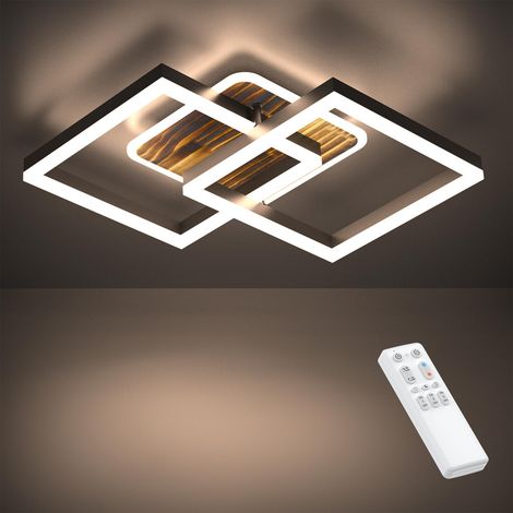 LED Deckenleuchte Geometrisch Raute Design 40W dimmbar (3000-6500K) 3600LM, mit 2.4G Fernbedienung & Speicherfunktion, Weiß/Kohlegrau-Holzoptik