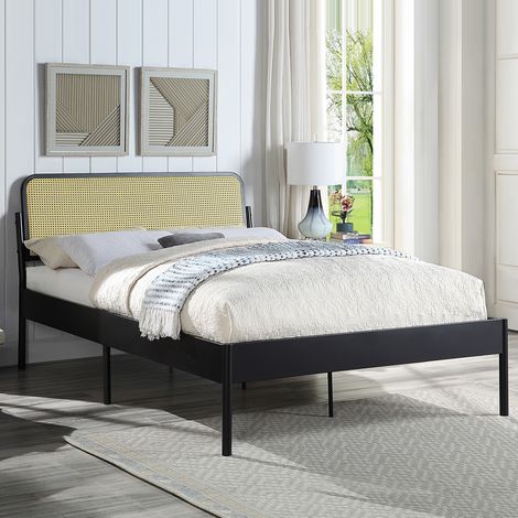 Cheshunt Black Metal Rattan Headboard Bed Frame (1/5)