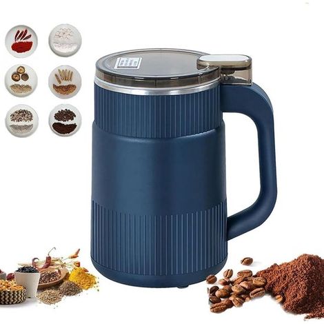 Moulin à grains électrique, moulin à café en acier inoxydable, 8 lames, broyage rapide et fin, protection contre la surchauffe, fonctionnement silencieux, convient aux céréales, épices, herbes et café (1/2)