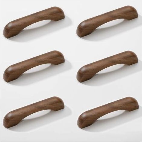 6 Pièces Poignées de Meuble Cuisine poignées de tiroir en Bois avec vis Poignées en Arc pour placards pour Meubles de Cuisine et Tiroirs et Poignée de Meuble (6, walnut wood, Entraxe:96mm) (1/5)