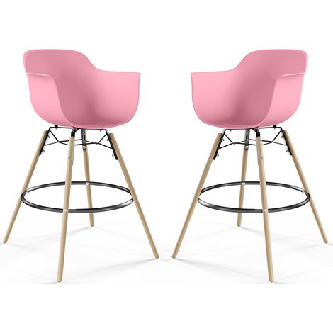 Sgabello da Bar - Design Scandinavo - Gambe in Legno - Set di 2 - Nordika Rosa (1/5)