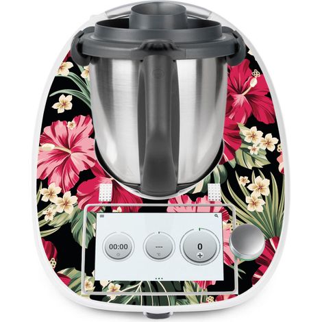 Stickers Thermomix TM6 - Fleurs tropicales - Adhésif BRILLANT (1/2)