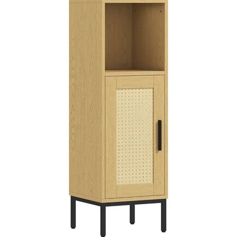 Mobile bagno stretto freestanding in legno naturale con ripiano regolabile (1/4)
