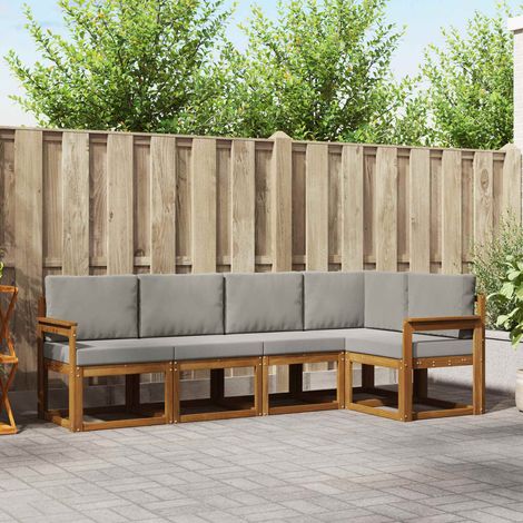 Outdoor-Sofagarnitur mit Kissen 5 pcs Natürlich und Hellgrau (1/5)