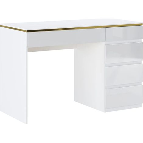 Scrivania 5 cassetti Bianco lucido e oro - VUKIA