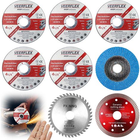 Lot de 8 disques à tronçonner 115 pour métal, meuleuse d'angle, 115, 115 mm, avec alésage de 22,23 mm, pour couper le métal, la pierre, le bois, la céramique, le carrelage et le ponçage (1/5)