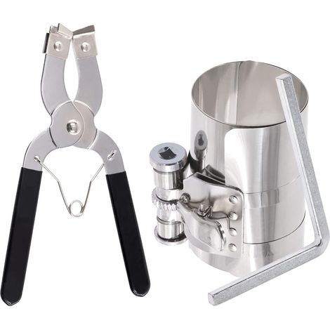 Lot de 3 outils de compresseur de segment de piston de 10,2 cm pour moteur de voiture et pince à anneau de piston avec vis de sécurité réglables et clé pour moteur de voiture, tracteur (1/5)