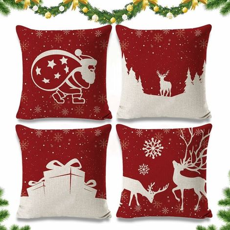 4 Pièces Housse de Coussin Noel 45x45 cm,Coussin Taie d'oreiller Noël,Taie d'oreiller en Lin de Coton Noël,Noël Taie d'oreiller Décor,Christmas Pillow Cover,Taie d'oreiller Décorative de Noël (1/4)