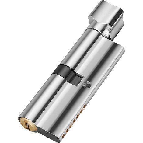 BEBUSINGOTO Cylindre de serrure à bouton en métal argenté avec 3 clés, longueur 7 cm x largeur 2,8 cm, adapté à tous les types de portes Hengsong, alliage de zinc (1/5)