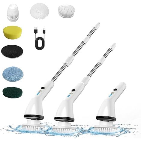 Electric Spin Scrubber,Cordless Cleaning Brush,Shower Cleaning Brush with 7 Replaceable Brush Heads, Power Scrubber 3 Adjustable Speeds,Adjustable & Detachable Long Handle (1/5)