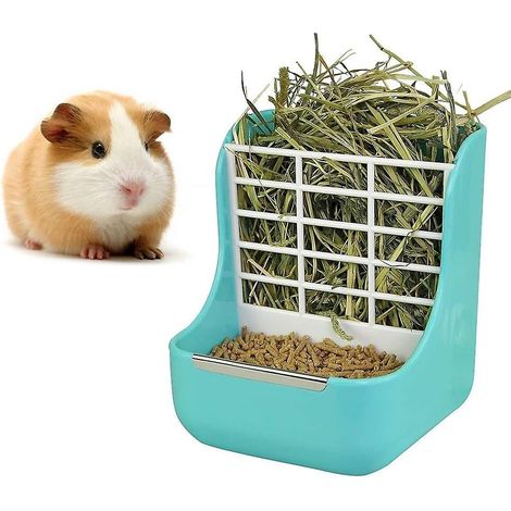Mangeoire pour lapins, mangeoire à foin pour cobayes, anneau d'alimentation en plastique pour chinchillas (bleu) (1/4)
