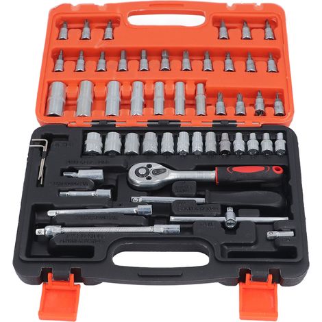 Coffret de douilles 1/4 pouce 53 pièces avec clé à cliquet, rallonges et embouts pour réparation domicile et automobile (1/5)