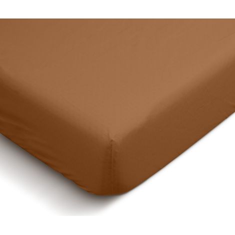 Drap Housse uni 100% Percale de coton - Terracotta - 140x190cm (1/4)