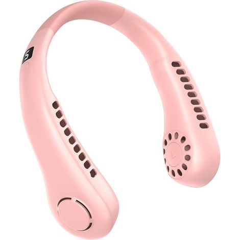 Rechargeable Neck Fan for Women Men, Portable Hands-Free Bladeless Fan with LED Display, 5 Speeds, for Travel, Hiking, Sports and Cooking, Pink (1/5)
