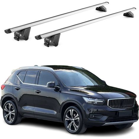 OMAC Barres de toit aluminium certifiées TÜV pour Volvo XC40 2018-2026 – Pour rails de toit intégrés – Rainure en T – Charge max 100 kg – 2 antivols Argent (1/5)