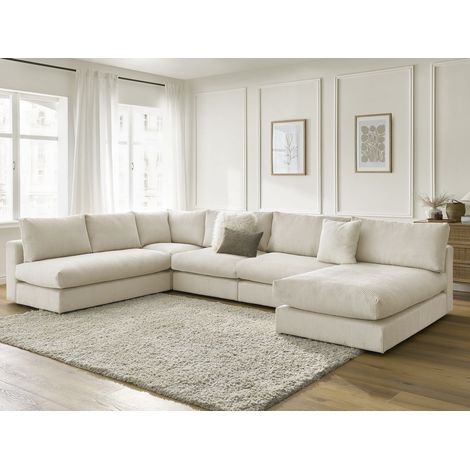 BOBOCHIC - Canapé d'angle modulable PARIS velours côtelé avec 3 chauffeuses, 1 méridienne et 1 angle Beige (1/5)