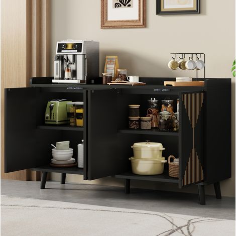 Aparador de 4 puertas con baldas regulables, 140 x 40 x 84 cm, MDF negro HAVRYA (1/5)