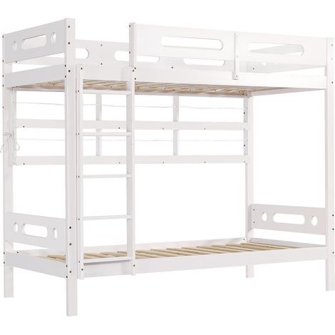 Litera infantil 90x200 cm con escalera de 5 peldaños, estantes, blanco, pino y MDF, MODENUIT (1/5)