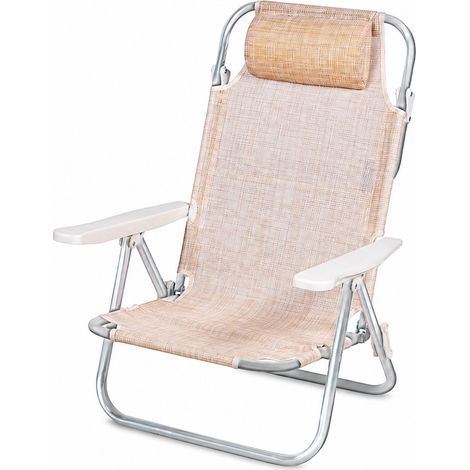 Spiaggina Sedia Prendisole 60x101x78 cm Pieghevole e Reclinabile Beige Melange (1/4)