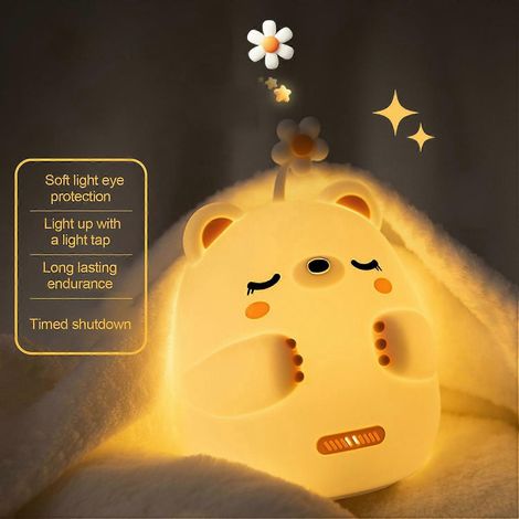 Lampe de nuit en silicone ours câlin, veilleuse mignonne à motif dessin animé, lampe d'ambiance pour dormir, douce au toucher, anti-stress