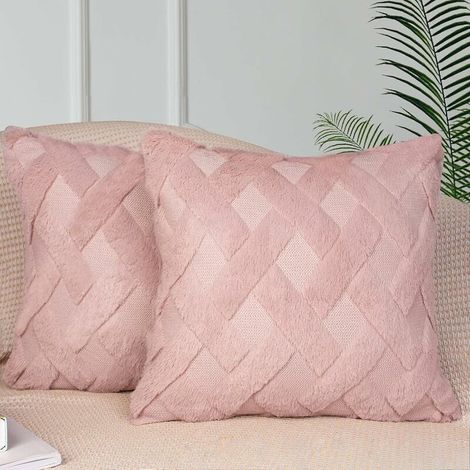 Coussin et housse de coussin Lot de 2 housses de coussin roses 45 x 45 cm, housses de coussin décoratives de ferme avec taies d'oreiller carrées en velours de laine de luxe pour canapé, chambre à couc (1/4)