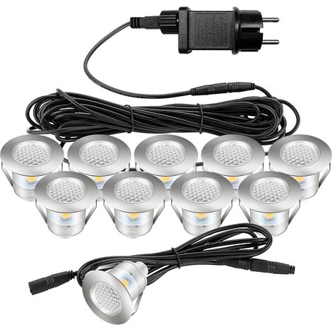 Spots LED Encastrable Extérieur, lot de 10 spots encastrables au sol LED, blanc chaud, étanche IP67, spots encastrables pour terrasse, extérieur, intérieur, escalier (1/5)