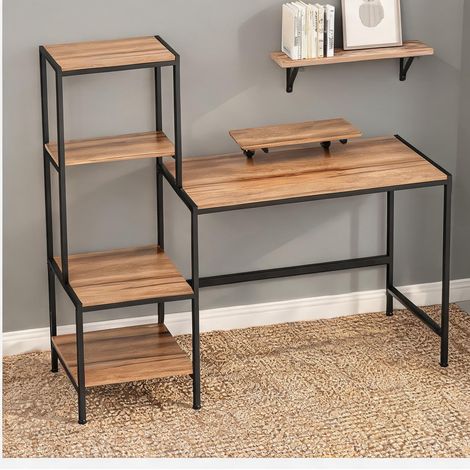 Bureau d'ordinateur avec support moniteur et étagères 150 cm brun (1/5)