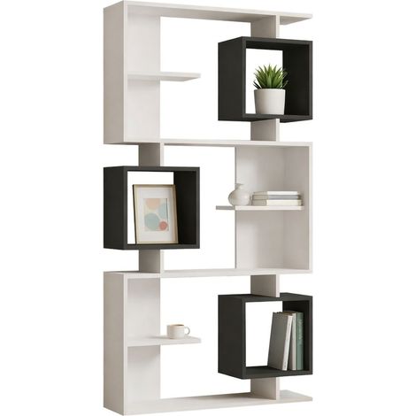 Cergnago Regal, Bücherregal 8 Fächer, Wandmontage, Struktur Anthrazit, Abmessung 90x25x172h cm, Weiß